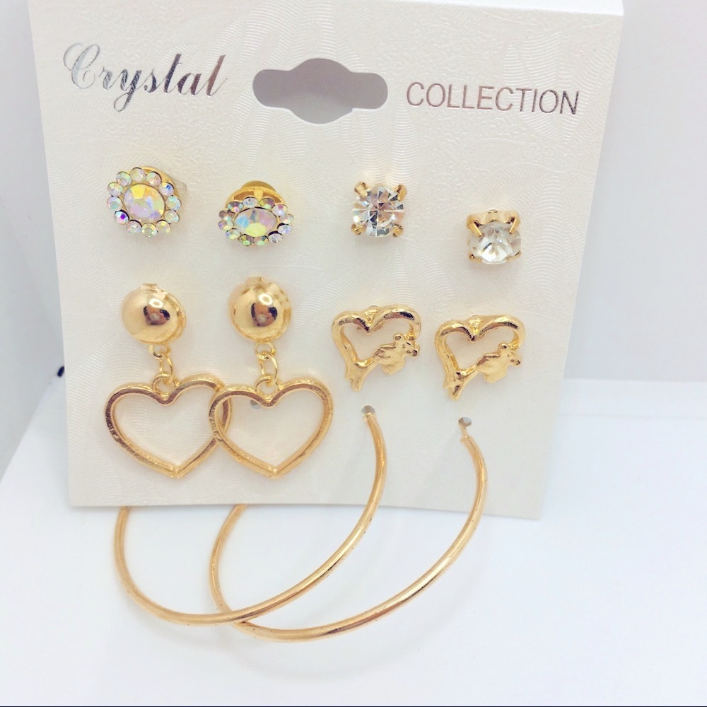 EARRINGS CRYSTAL 5 PAIRS PIERCED! VERY BRI…